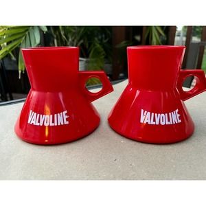 Pair of Retro Valvoline Oil Plastic Commuter Coffee Mugs, Gasoline and Oil Ads